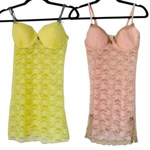 Rampage Sexy Intimates Lingerie Babydoll Nightie Chemise M Pink Yellow‎ Lace Y2K